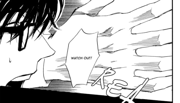 A yaoi hand the size of Shio's face reaches directly in front of him.