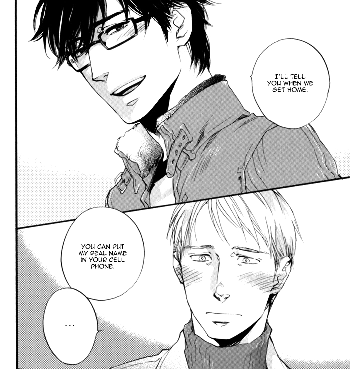 Shio tells Miya to put his real name in his cell phone contacts when they get home.