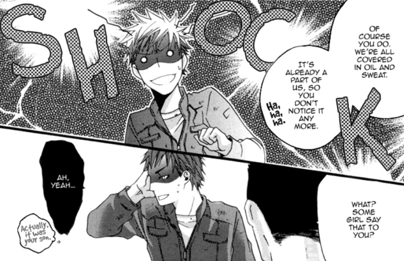 Ryosuke's boss confirms that everyone smells bad after working all day at the shop.