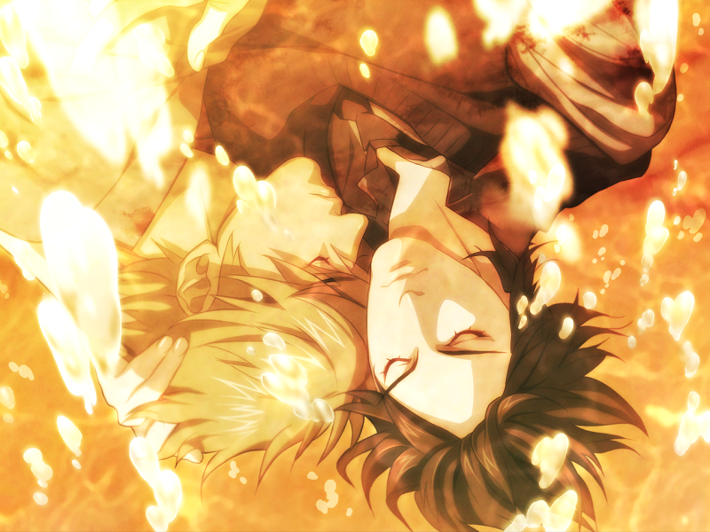 Youji and Tetsuo float in the pool together as they embrace.