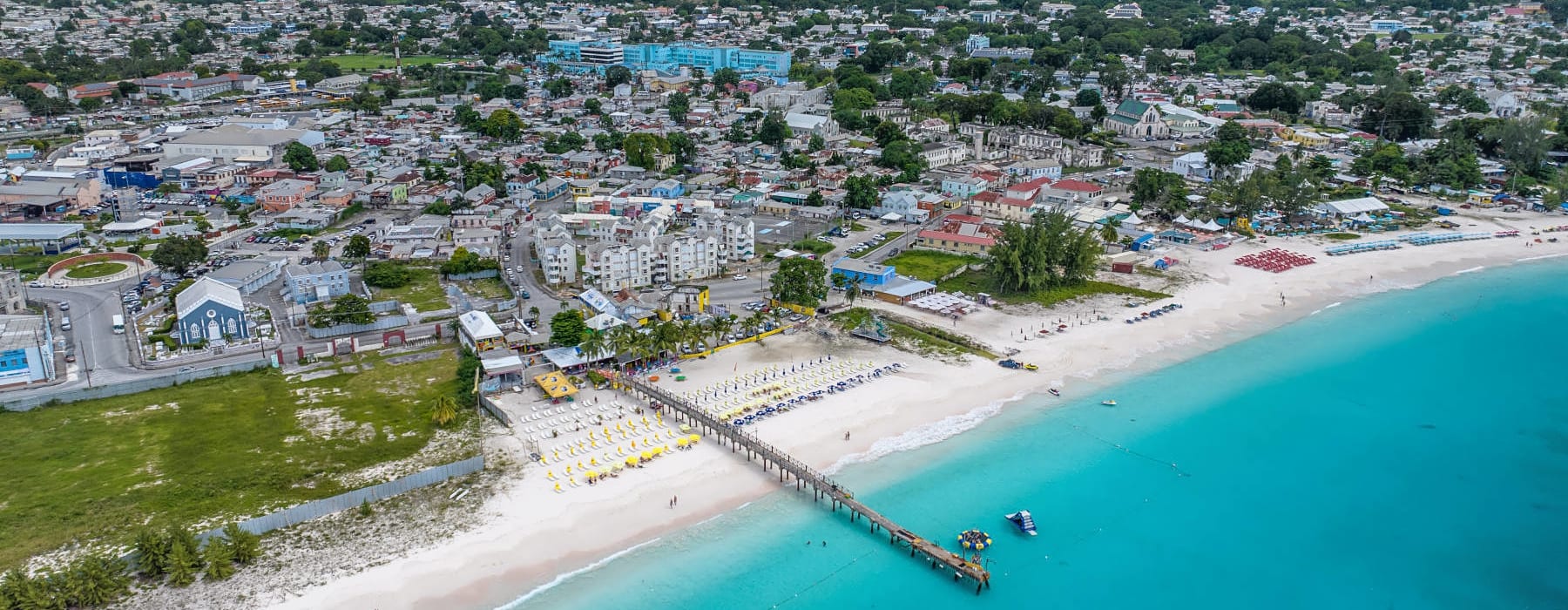 Aerial landscape view of Bay Area of Carlisle Bay at Bridgetown, Capital of Barbados - international removals to Barbados with 1st Move International