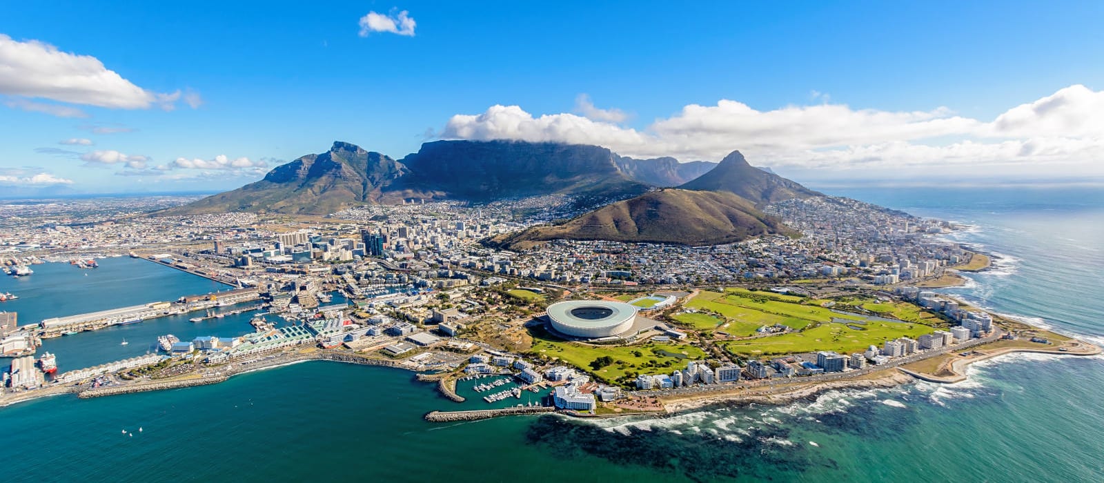 A view of the city and mountains of Cape Town from off the coast - International removals to South Africa