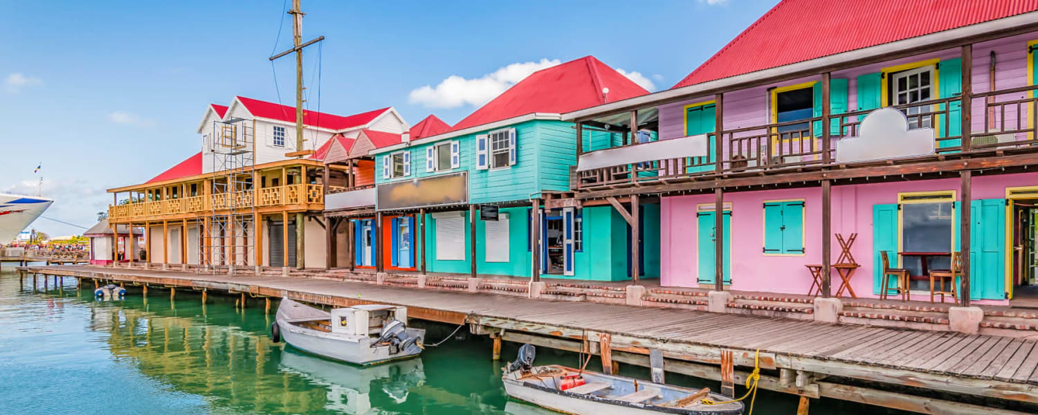  St John's, Antigua. Colorful buildings at the cruise port - International Removals to Antigua and Barbuda