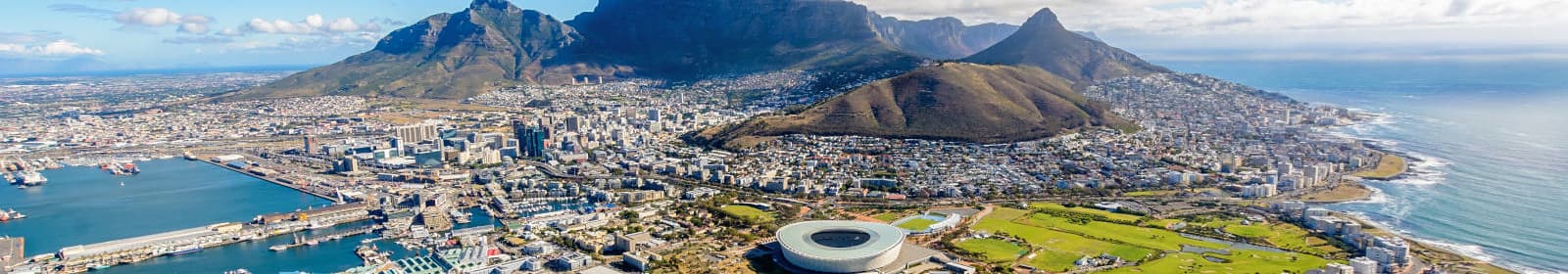 Aerial view of Cape Town with Table Mountain and the harbour