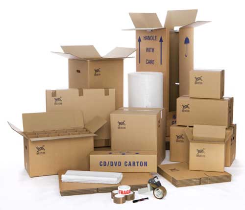 Boxes and packing supplies stacked together - preparation for international removals