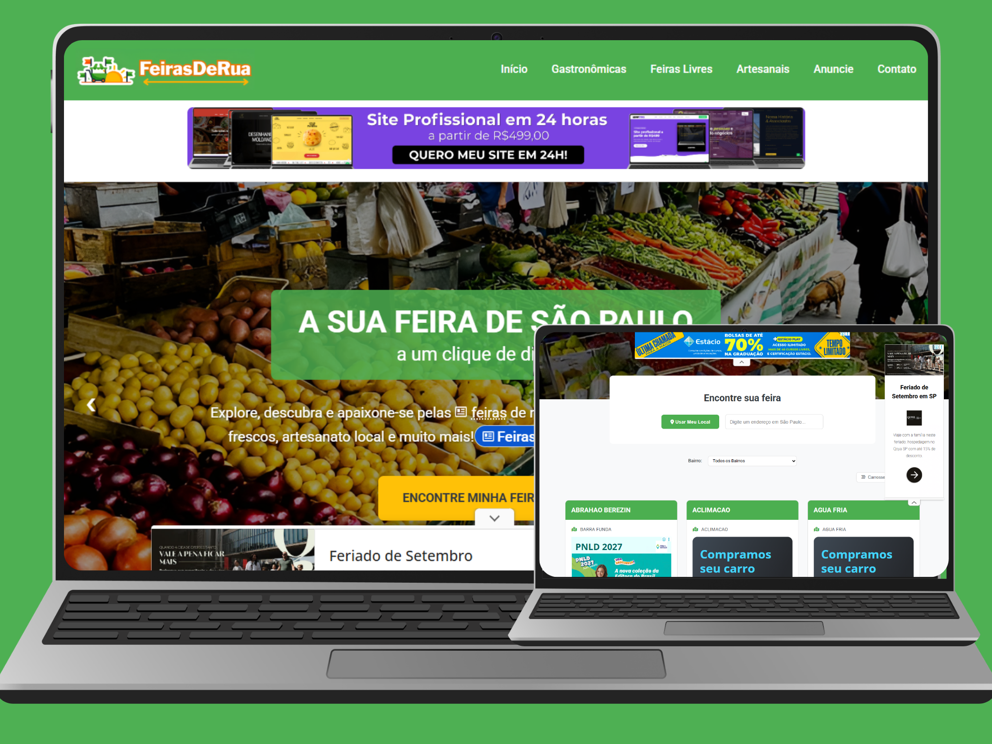 Mockup da homepage de um site de nicho real, já publicado e no ar