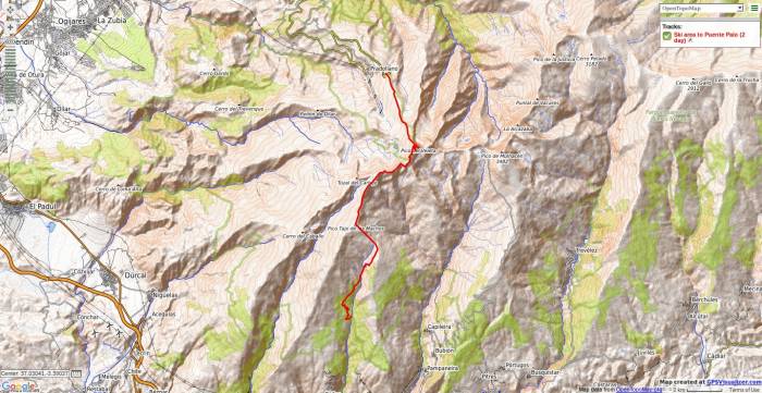 Map showing crossing from ski area to Puente Palo