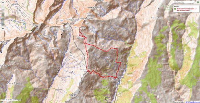 Map of Trevelez to Mulhacen route May 2018