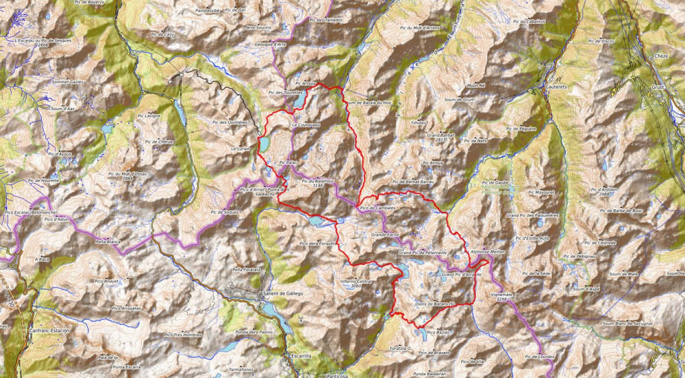 Map of the round of the northern peaks and valley of the Rio Vadillo