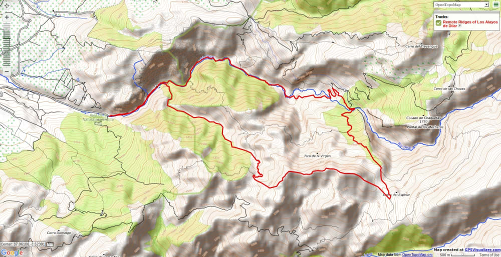 Map of a walk from Dilar on the Alayos de Dilar ridges