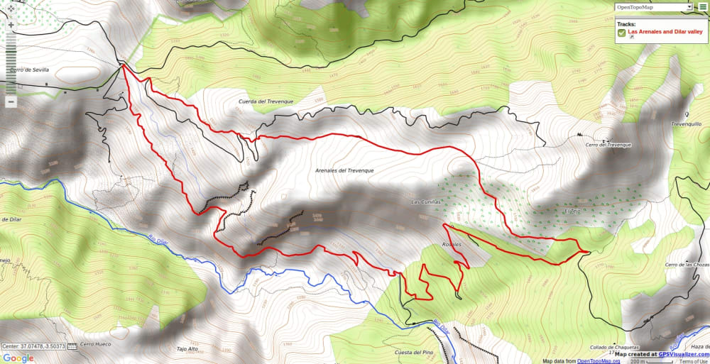 Map of a walk through arid desert badlands and lush green valleys