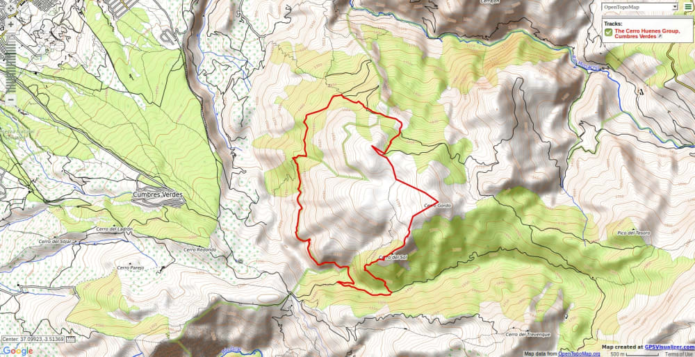 Map of a walk in the Cerro Huenes range near Granada