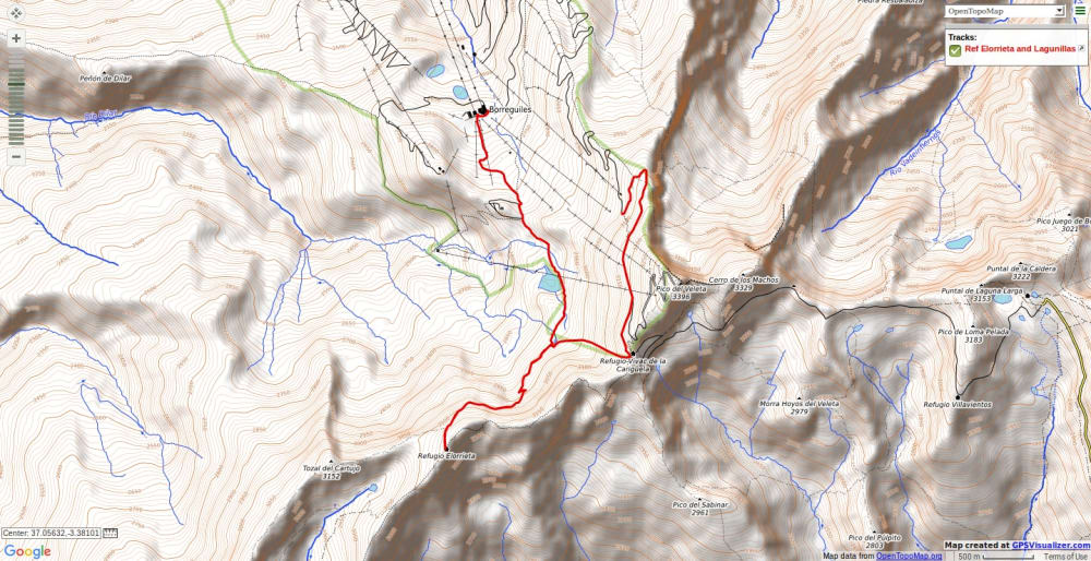 Map showing route to Refugio Elorrieta