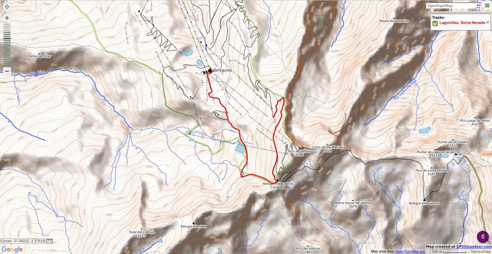 Map of easy summer walk in the Sierra Nevada