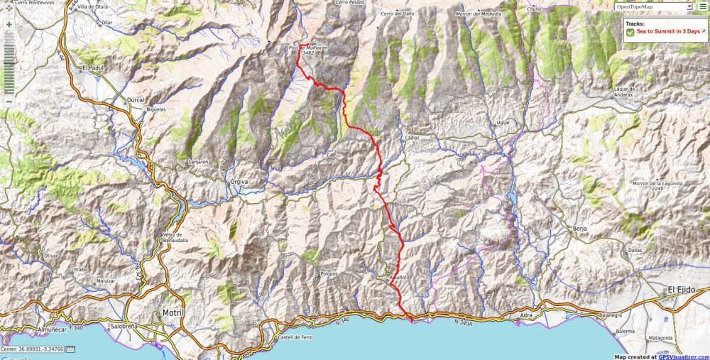 Map of sea to summit trekking route