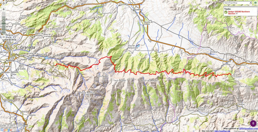 Map shopwing the northern section of the Sulayr GR240 long distance path