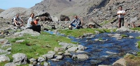 Water sources trekking in the high Sierra Nevada in summer