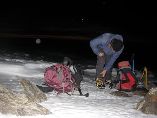 Gearing up outside the Poqueira hut, Sierra Nevada