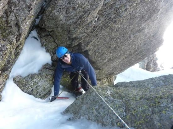 Climbing an icy chimney