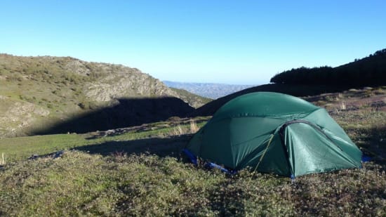 Camp Two and the view south to the Contraviesa and the Mediterranean