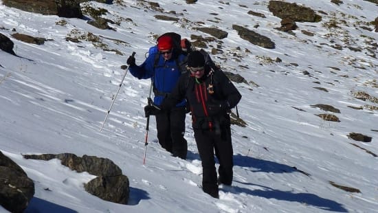 Snowshoeing along the Sulayr GR240 Long Distance Path