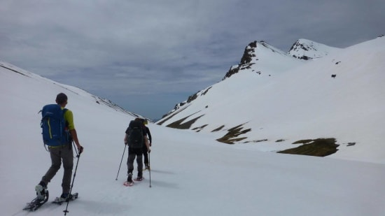 Descending into the Rio Lanjaron with snowshoes