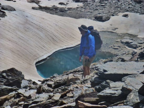 Snow at the upper lakes of Siete Lagunas