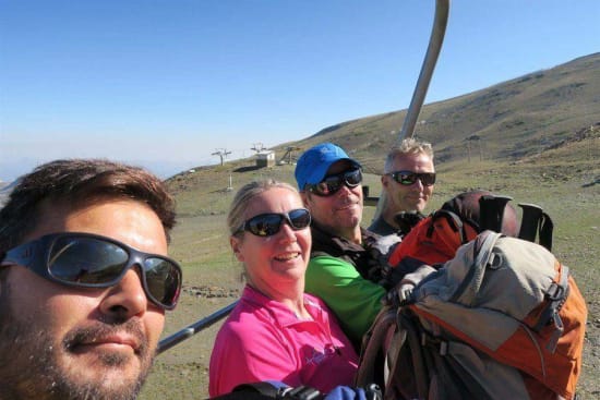 The four of us on the chair lift on our way up