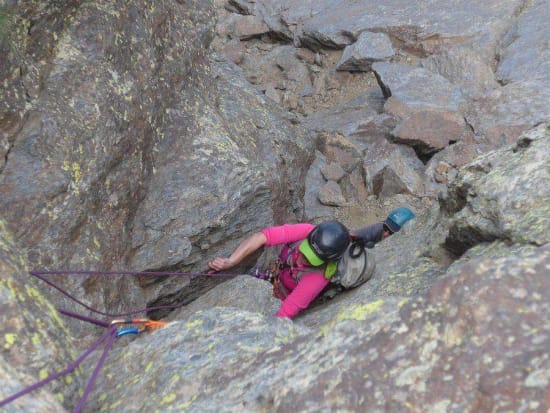 Nearly half way up the chimney climb