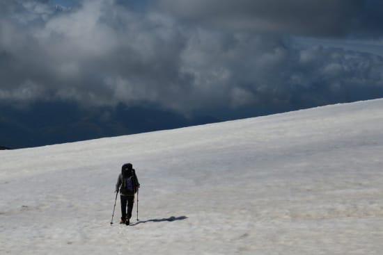 Laurie descending to join the normal south ridge route