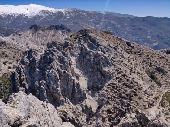 Looking down from the summit to the col