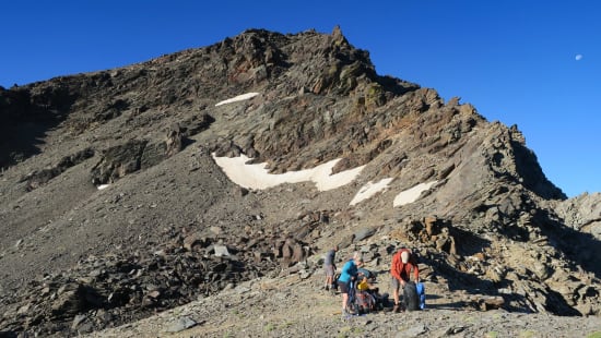 At the Collado de Siete Lagunas. Mulhacen NE face behind