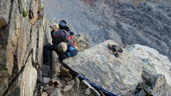 The path round the back of the exposed block