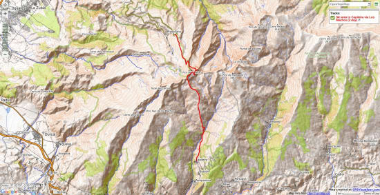 Map of how to cross the mountains to Capileira from the ski area Map of how to cross the mountains to Capileira from the ski area