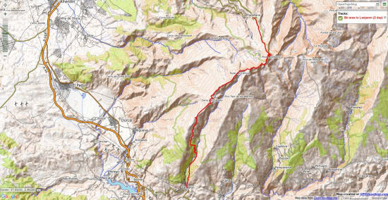 Route from the Sierra Nevada ski area over the Sierra Nevada to Lanjaron Route from the Sierra Nevada ski area over the Sierra Nevada to Lanjaron