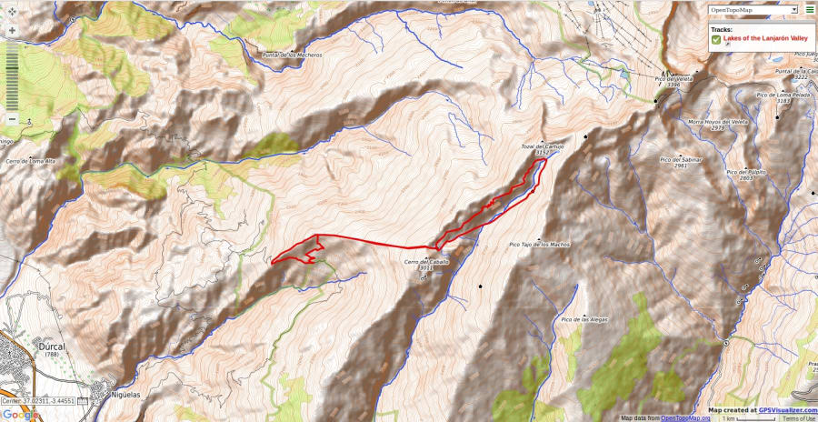 Map of the walking hiking route in the Lanjaron valley Map of the walking hiking route in the Lanjaron valley