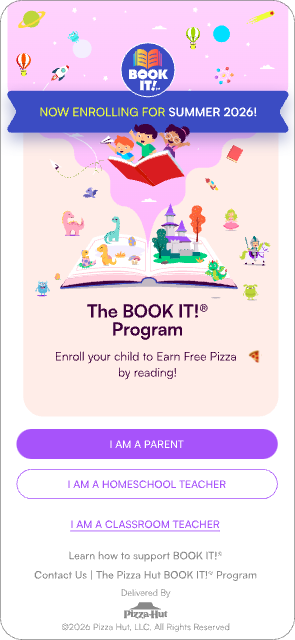 BOOK IT! app home screen — I AM A PARENT