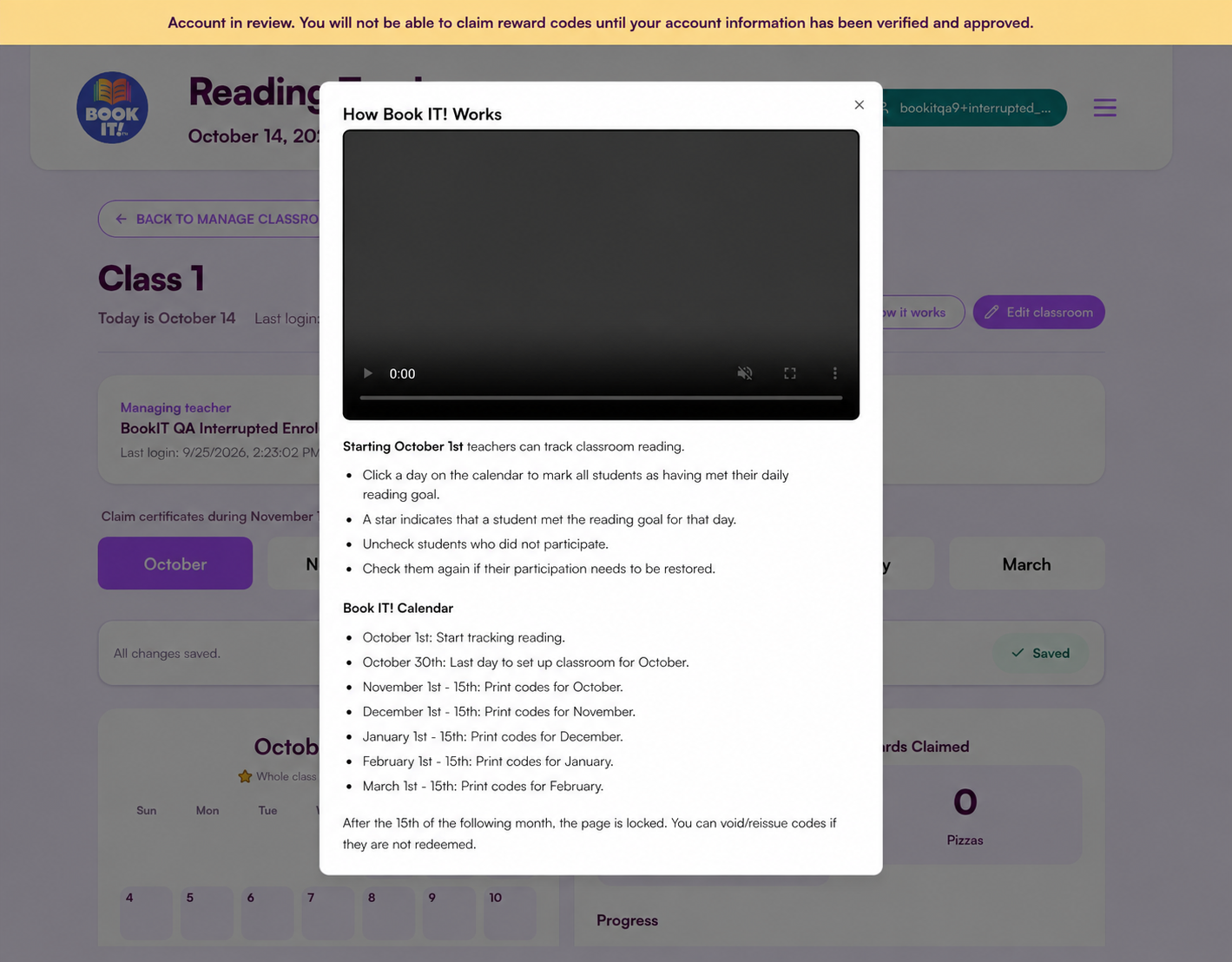 How BOOK IT! Works modal on the reading tracker