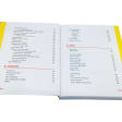 The What Your Kindergartener Needs to Know book open to show the contents on a white page with a yellow boarder along the outsides of the pages. The section titles are in red with green subsection titles and black text below. Section 3 is titled “Visual Arts” and Section 4 is titled “Music.”