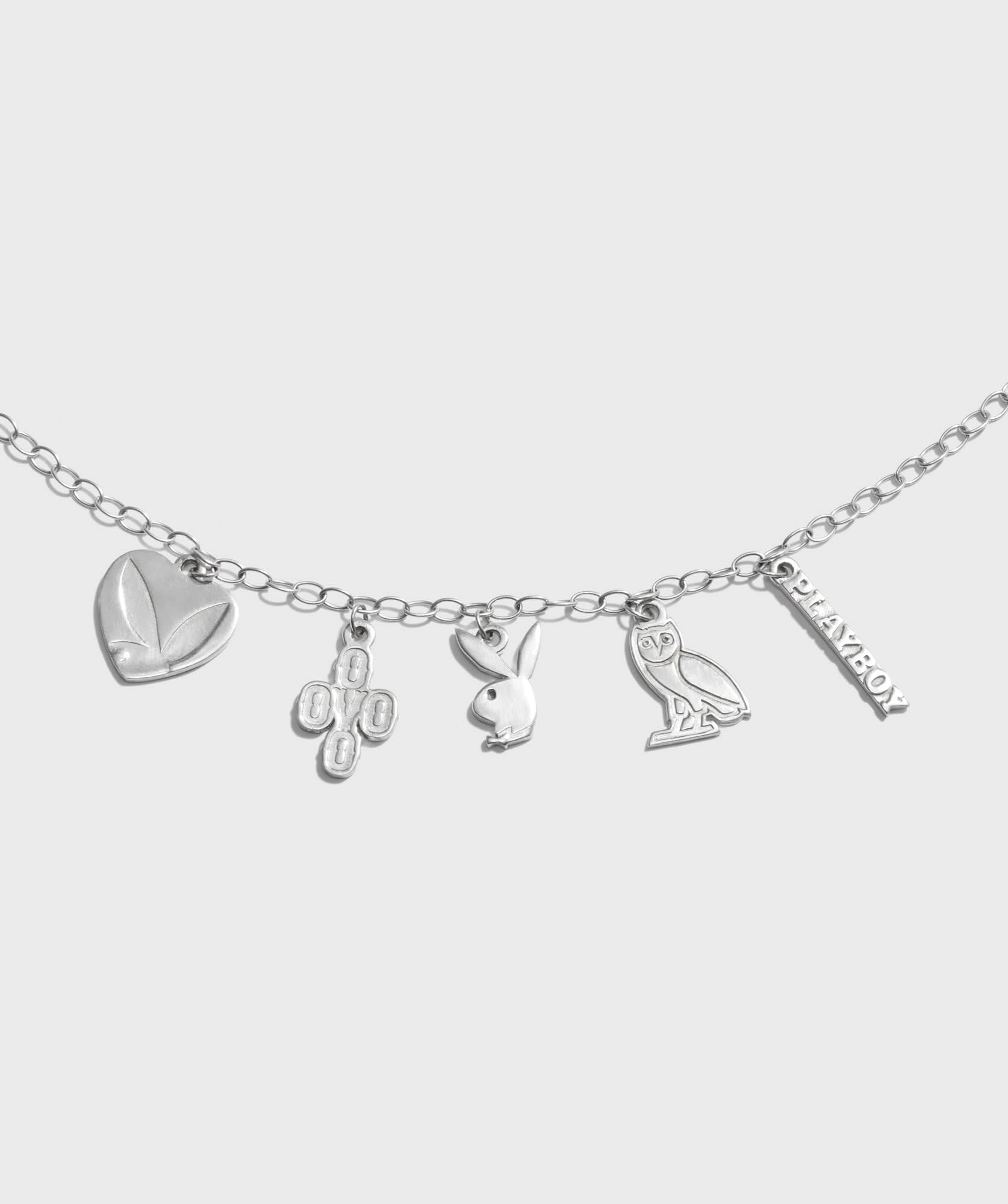 OVO® / PLAYBOY SILVER CHARM NECKLACE - SILVER