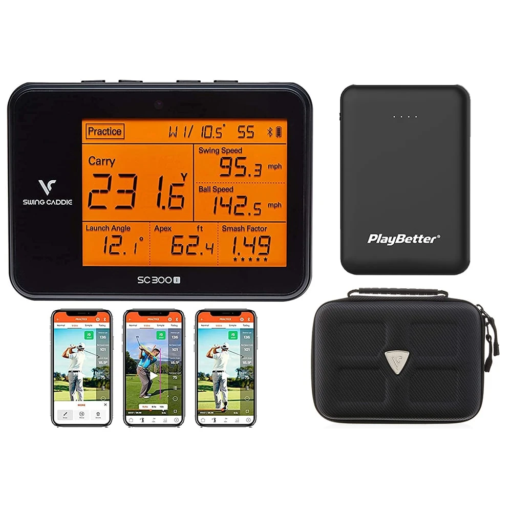Swing Caddie SC300i Voice Caddie Golf Launch Monitor with Voice Caddie SC300 Hard Case and PlayBetter Portable Charger