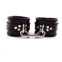 Porduct image for Rouge Garments Black Leather Ankle Cuffs With Piping