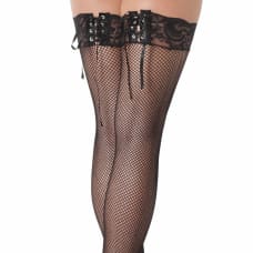 Buy Black Fishnet Stockings with Lace Ribbon Tops Online