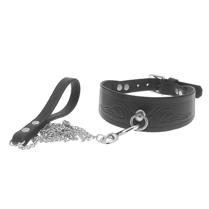 Thumb for main image House Of Eros Black Leather Tribal Collar With Chain Lead