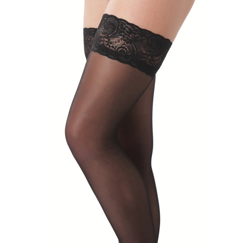 Thumb for main image Black Holdup Stockings with Floral Lace Top