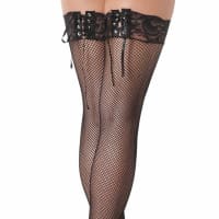 Black Fishnet Stockings with Lace Ribbon Tops