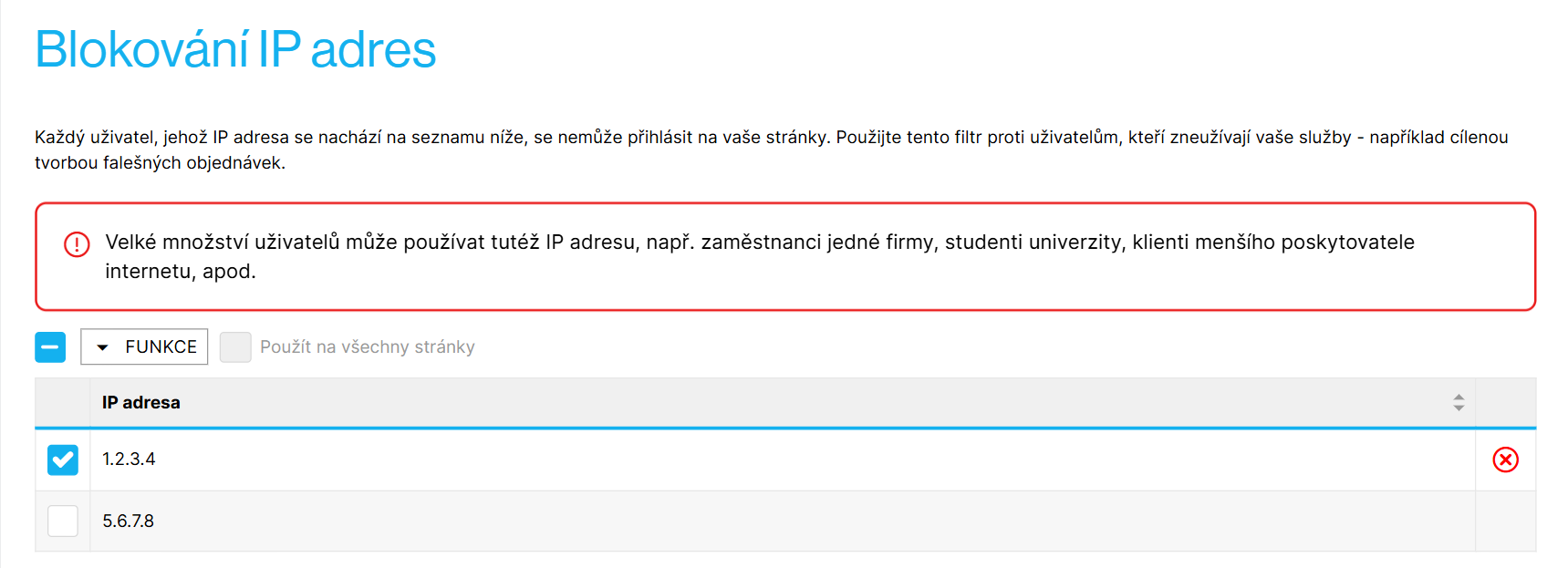Přehled blokovaných IP adres