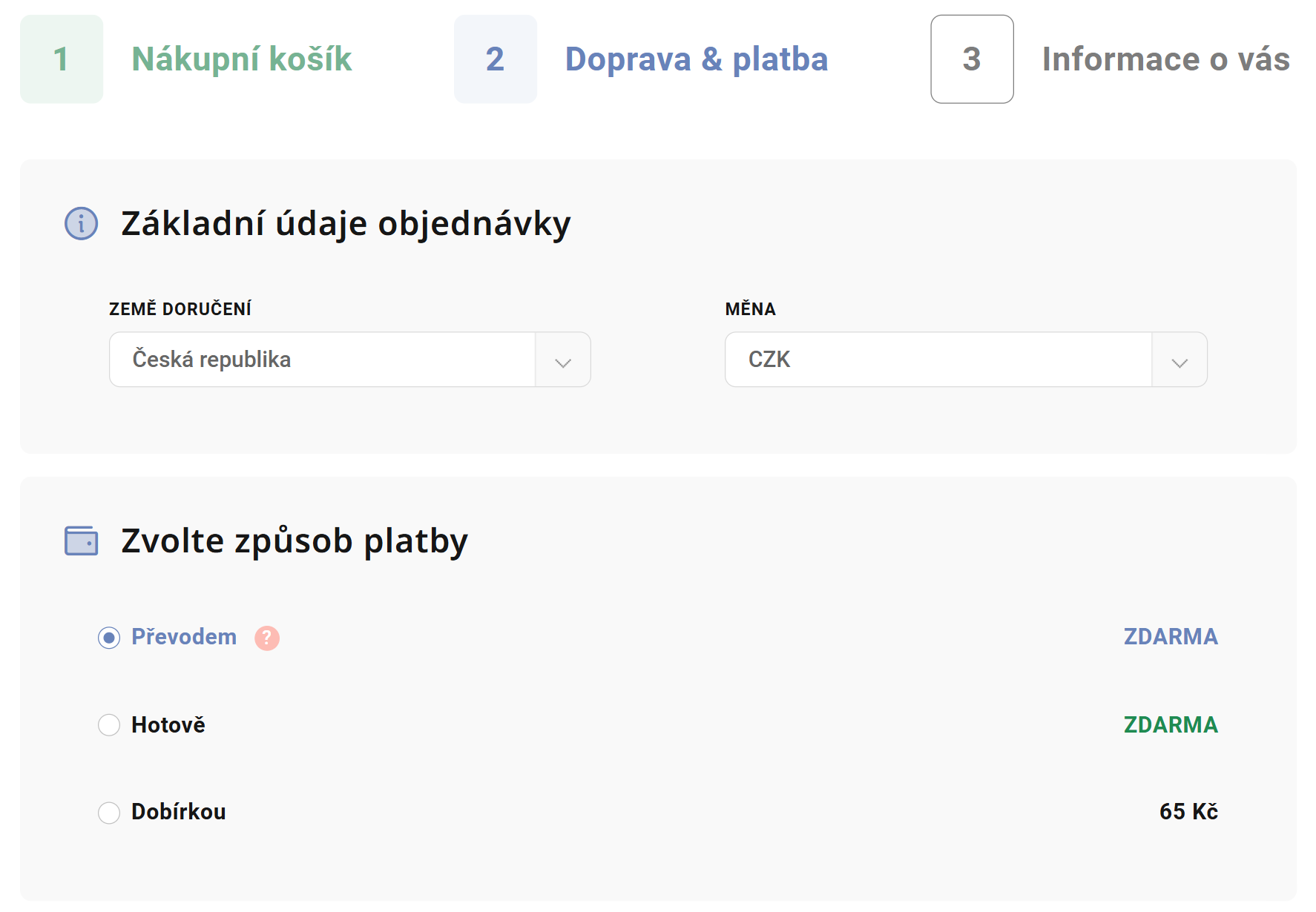 Zobrazení způsobů plateb v košíku