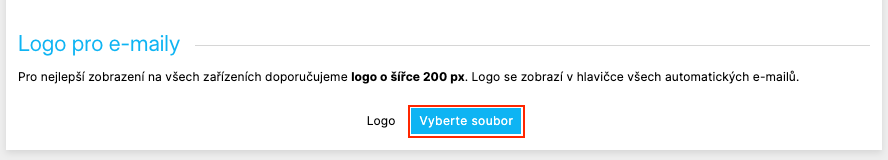 Sekce Logo pro e-maily s tlačítkem pro výběr souboru
