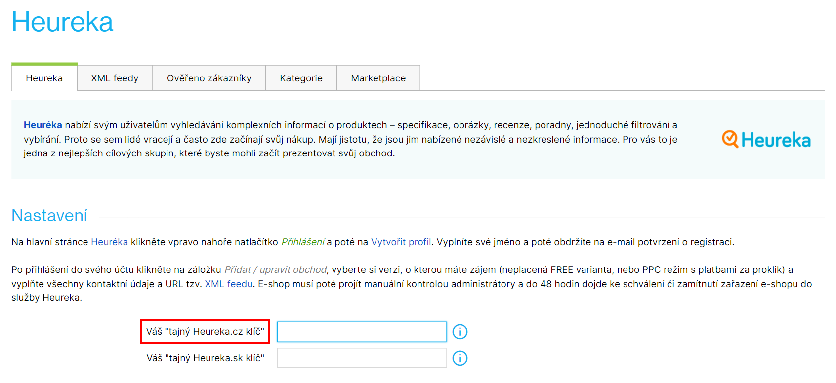 Nastavení tajného klíče v administraci e-shopu